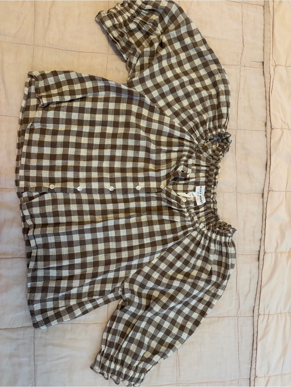 Apiece Apart Brown and Cream Gingham Button-Front Top - Picture 3 of 6